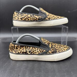 Sperry Womens Size 5 Cheetah calf hair sneaker STS82587 brown black